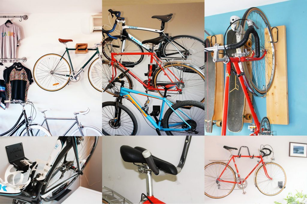 Collage verschillende fiets ophangsystemen